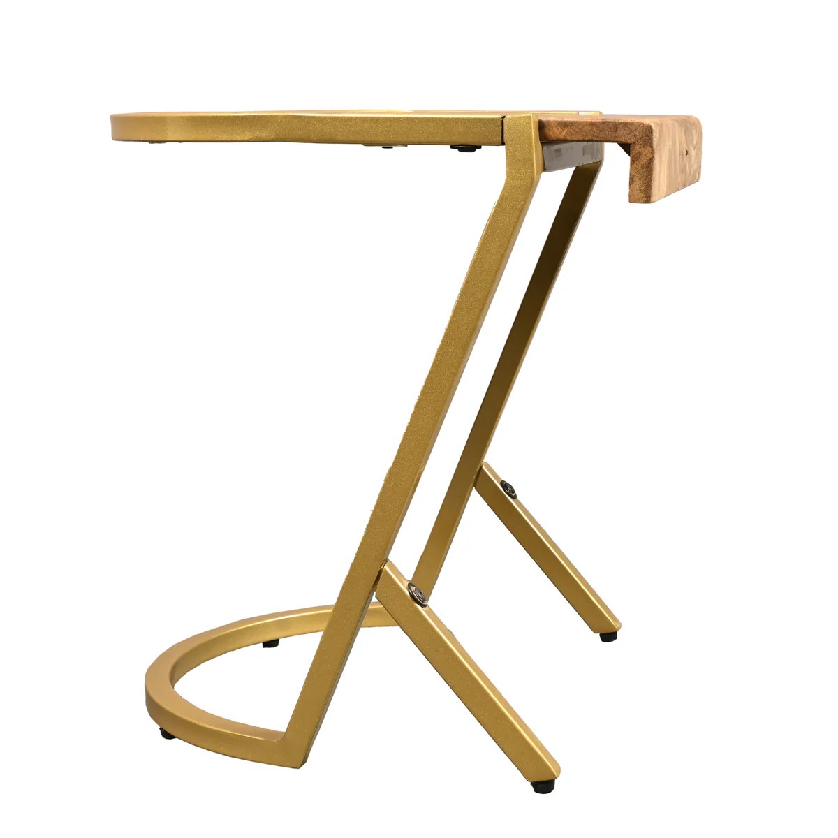 Mango Wood C-End Table, Gold Iron Frame, 17 Inch