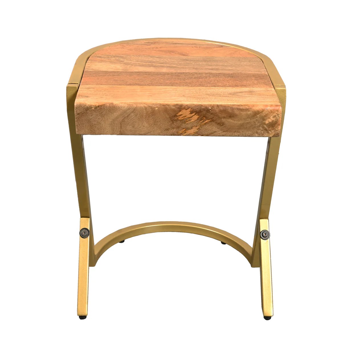 Mango Wood C-End Table, Gold Iron Frame, 17 Inch