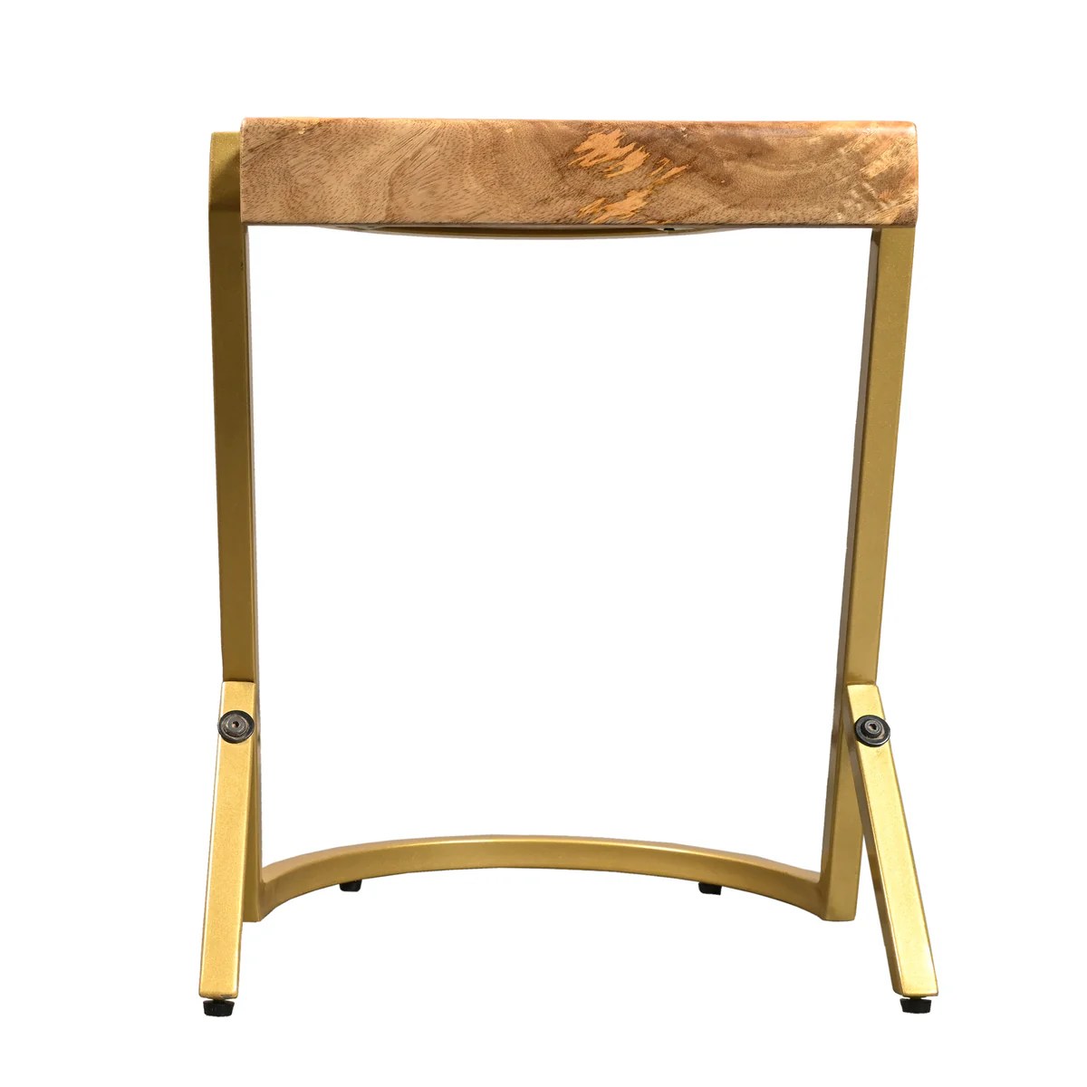Mango Wood C-End Table, Gold Iron Frame, 17 Inch