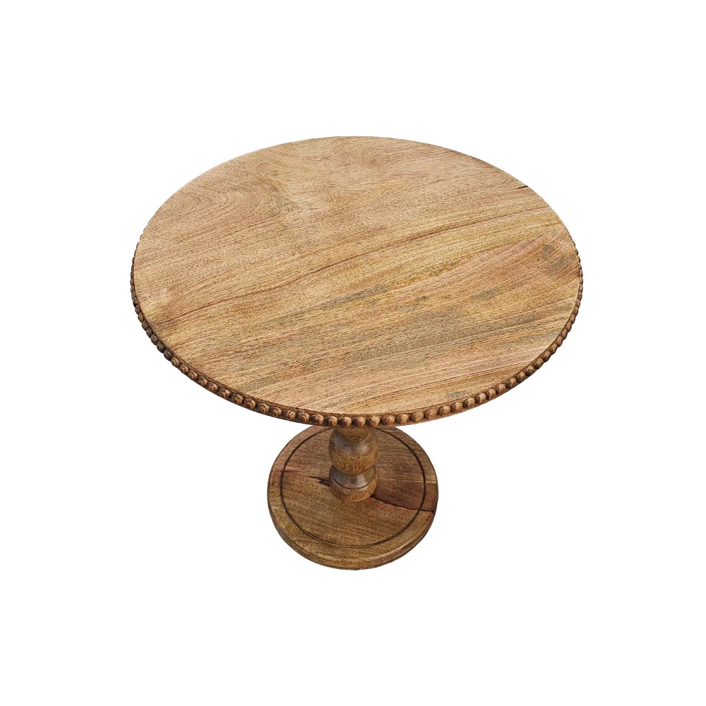21" Round Mango Wood End Table, Stacked Ball Base