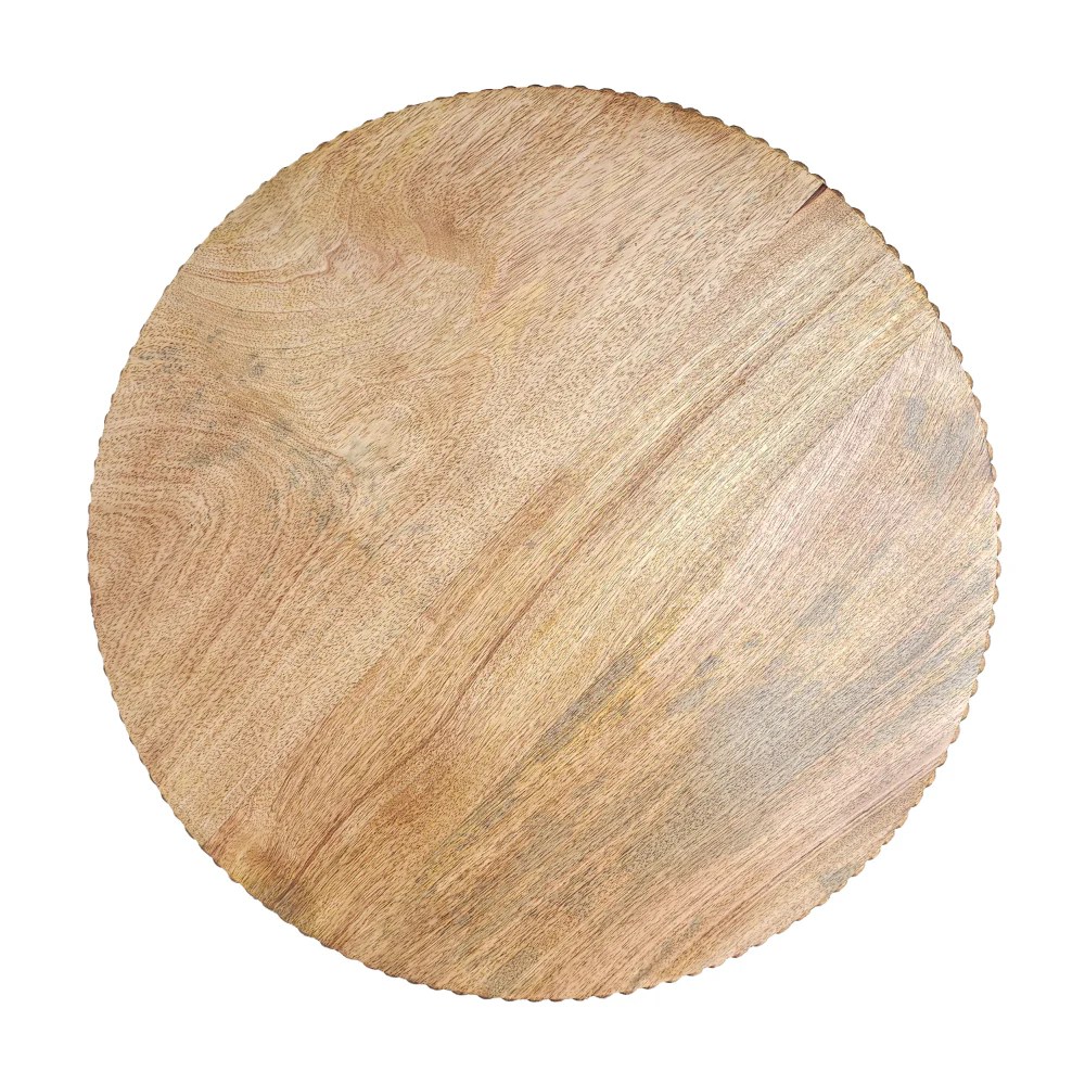 21" Round Mango Wood End Table, Stacked Ball Base