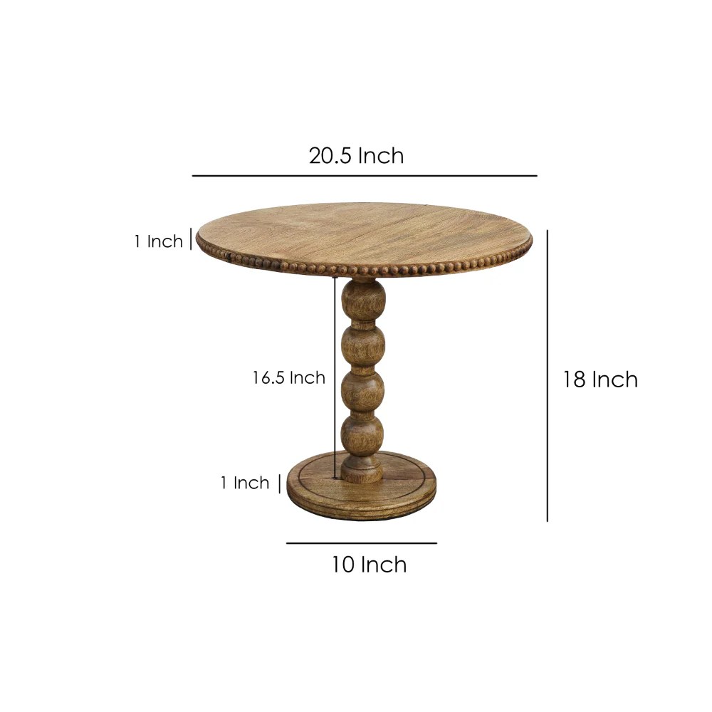 21" Round Mango Wood End Table, Stacked Ball Base