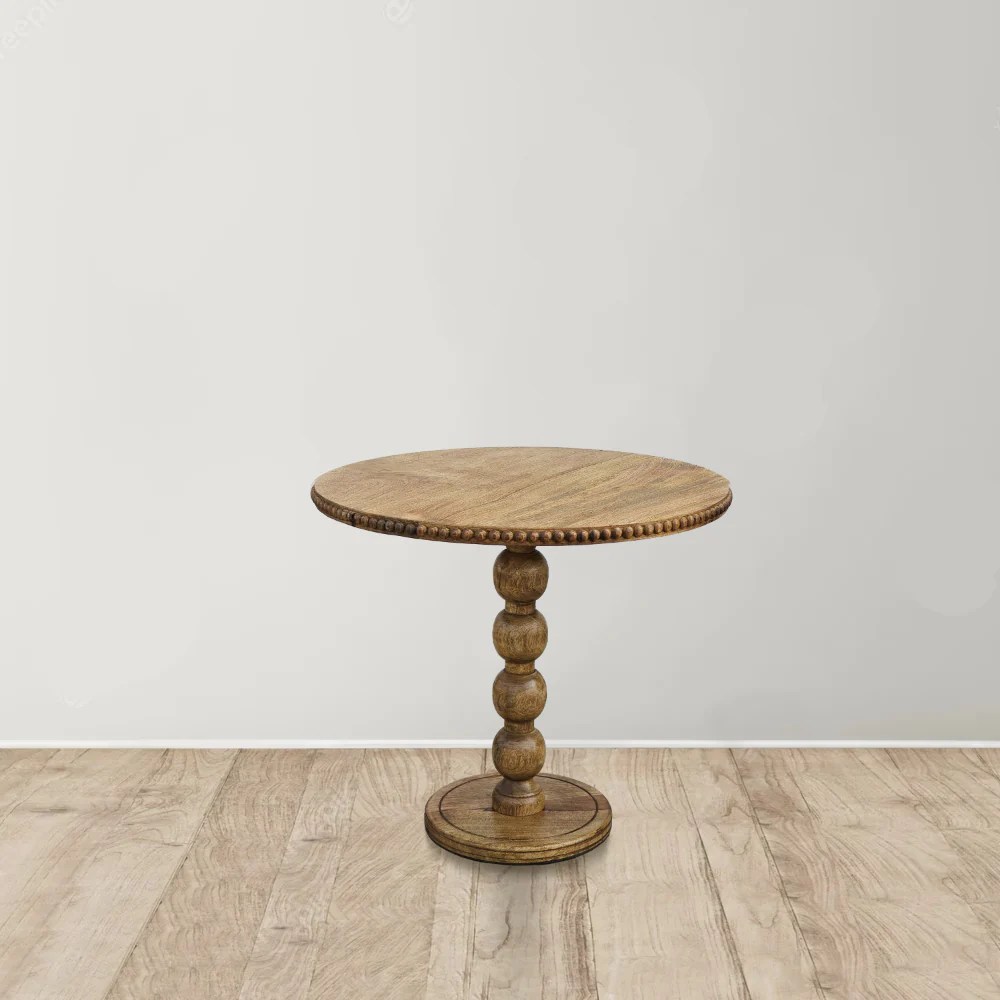 21" Round Mango Wood End Table, Stacked Ball Base