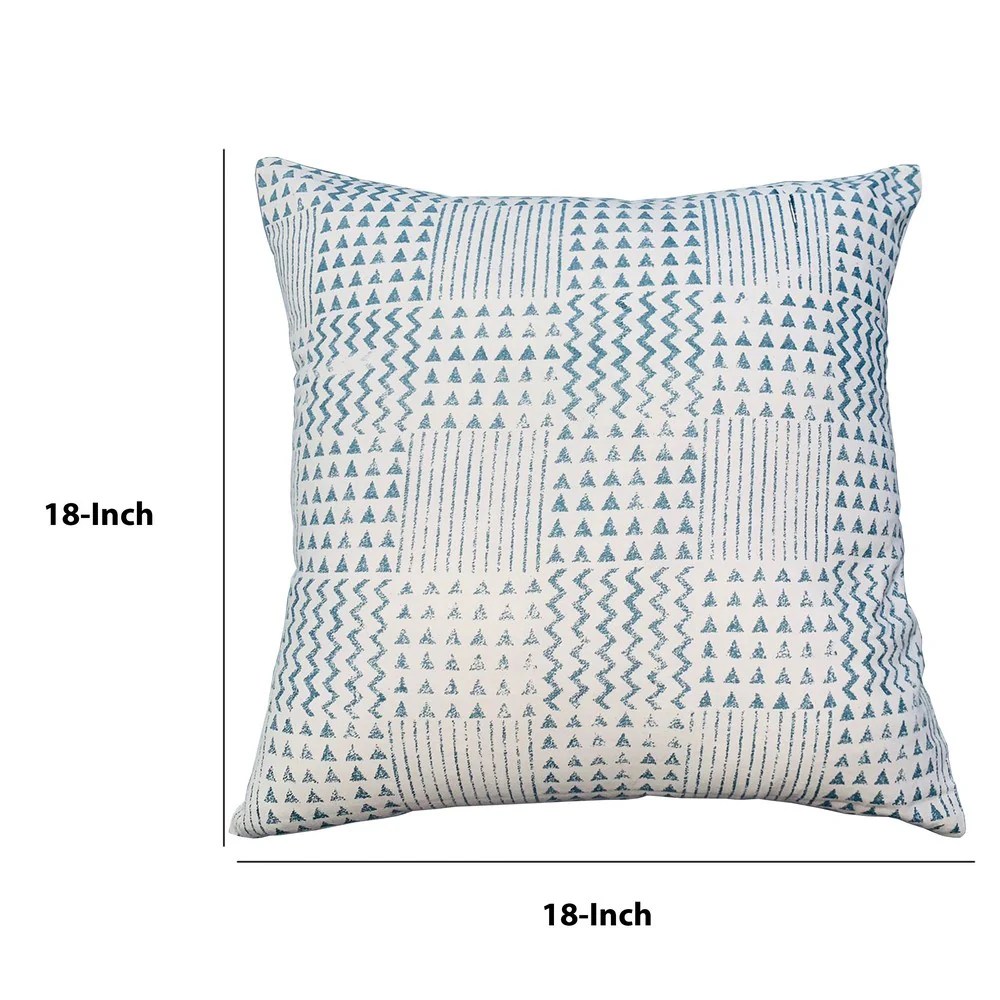 Aztec Throw Pillows, 18x18, Cotton, Blue White, Set of 2