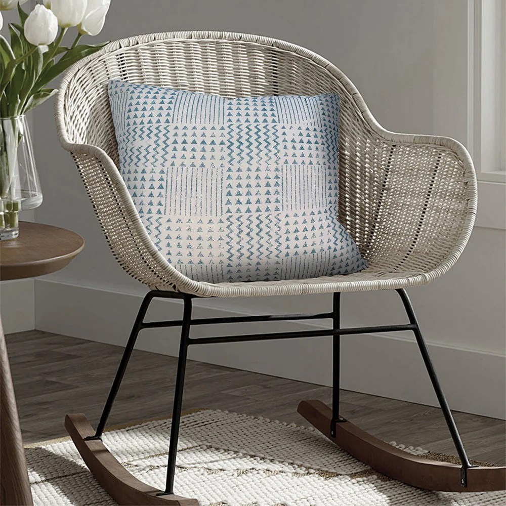 Aztec Throw Pillows, 18x18, Cotton, Blue White, Set of 2
