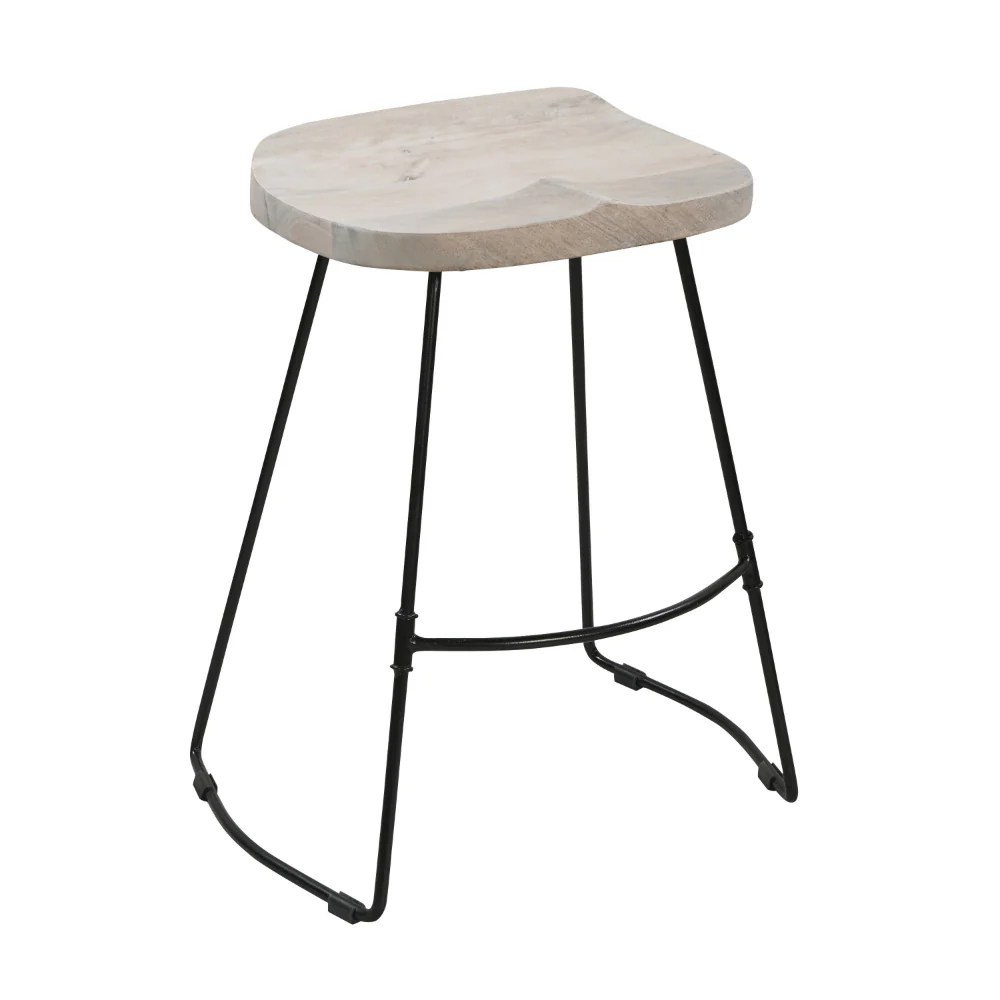 Industrial Counter Stool, Mango Wood, Whitewash, 24"