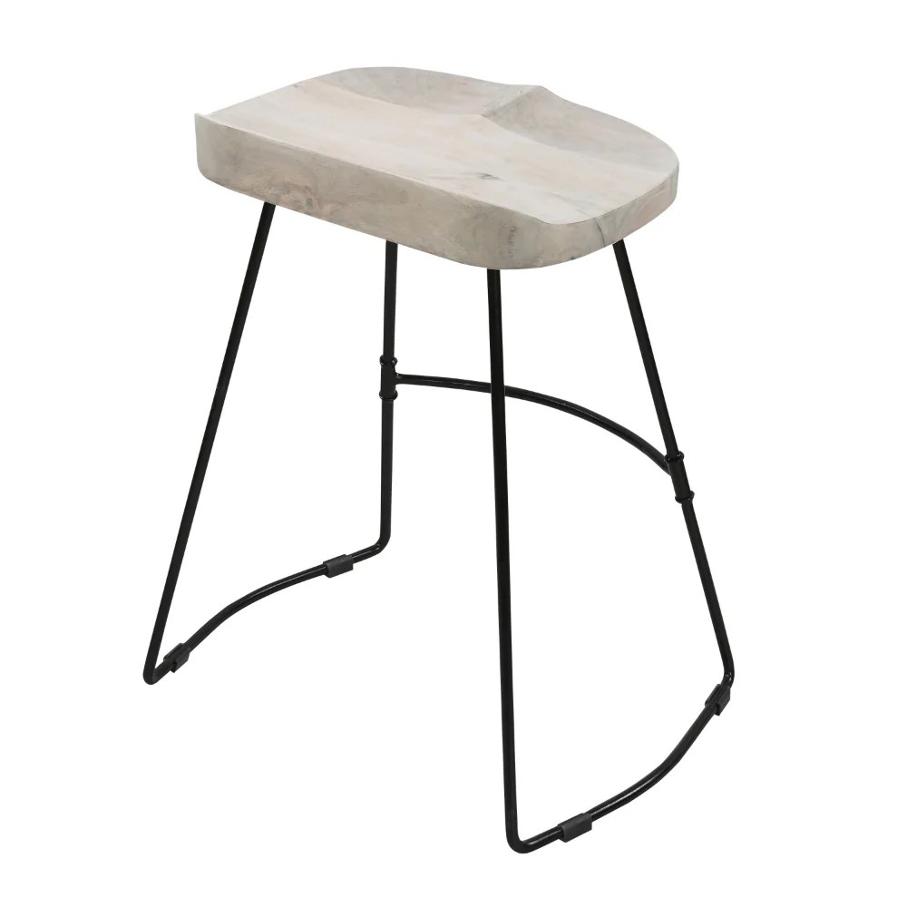 Industrial Counter Stool, Mango Wood, Whitewash, 24"