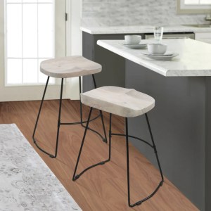 Industrial Counter Stool, Mango Wood, Whitewash, 24"