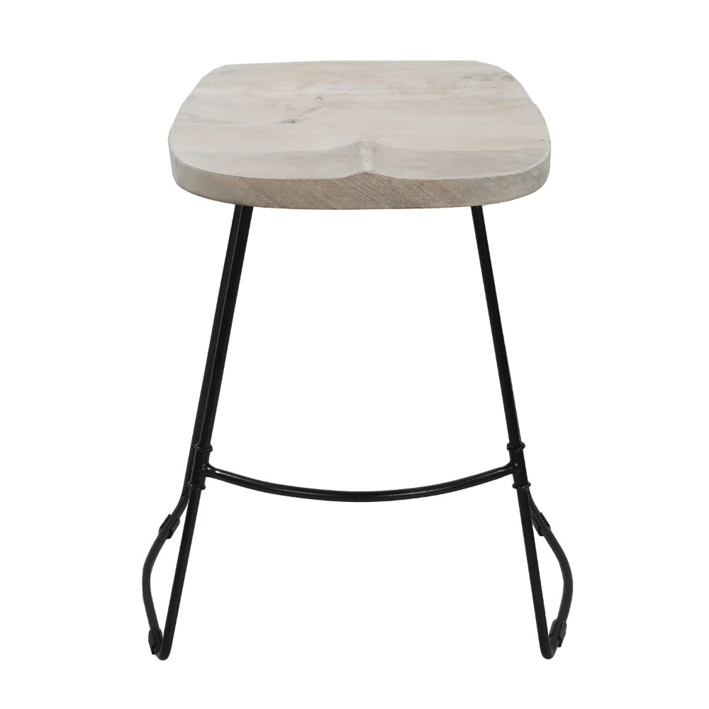 Industrial Counter Stool, Mango Wood, Whitewash, 24"