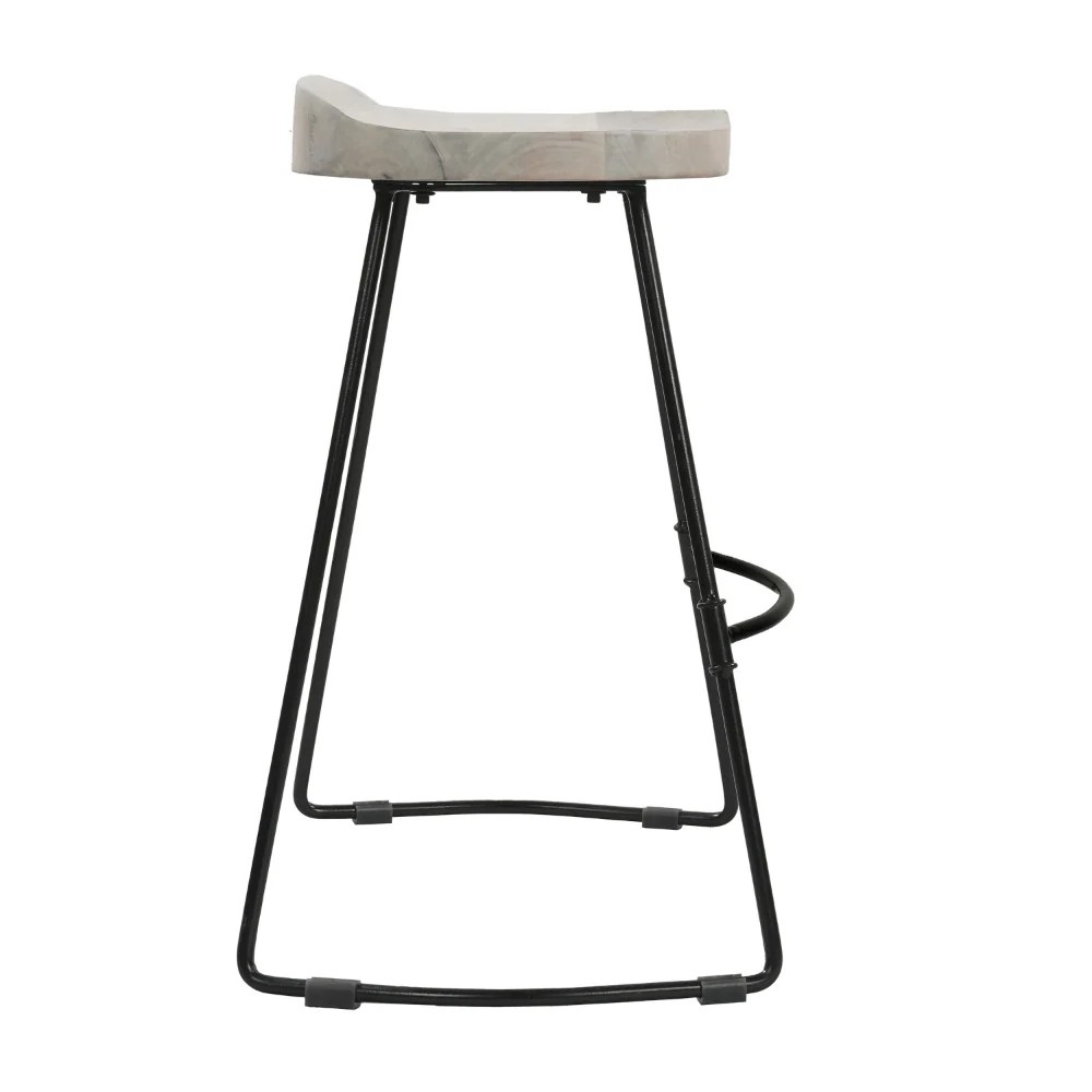 Industrial Counter Stool, Mango Wood, Whitewash, 24"