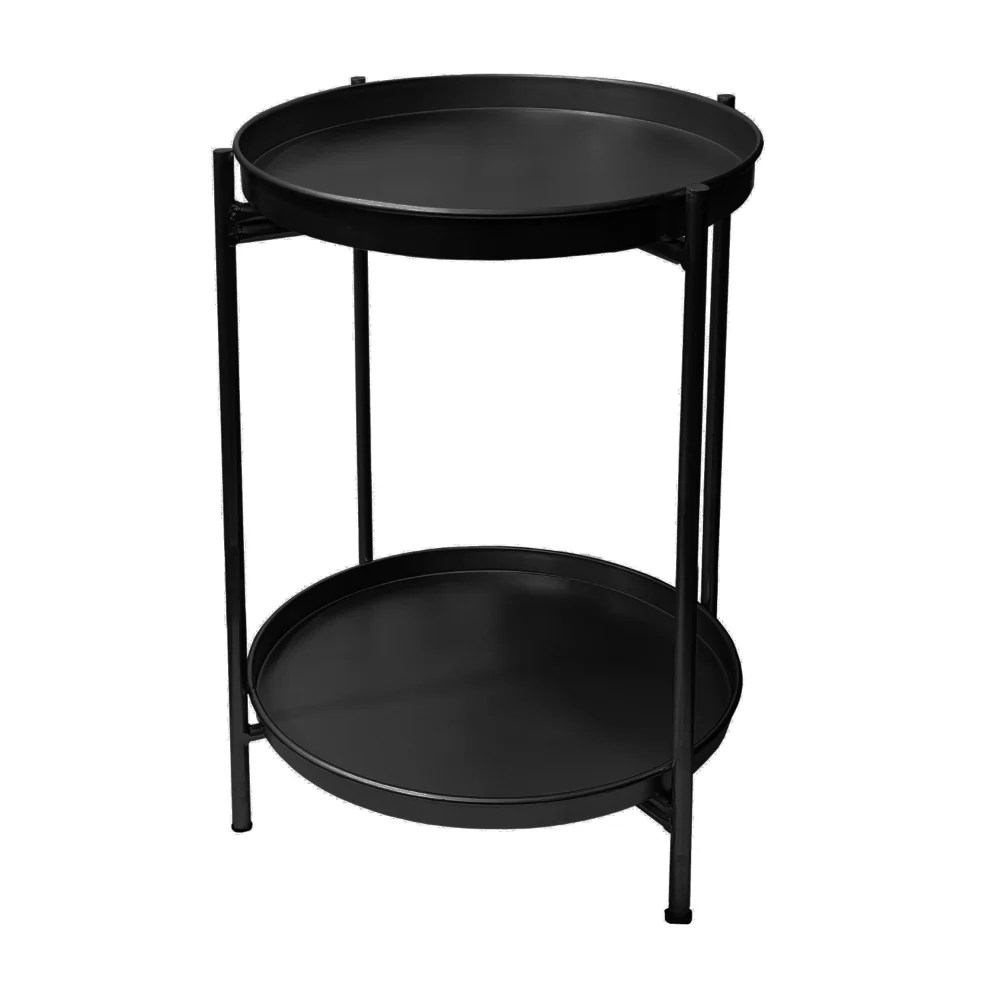 Foldable Black Iron Side Table with Tray, 15 Inch