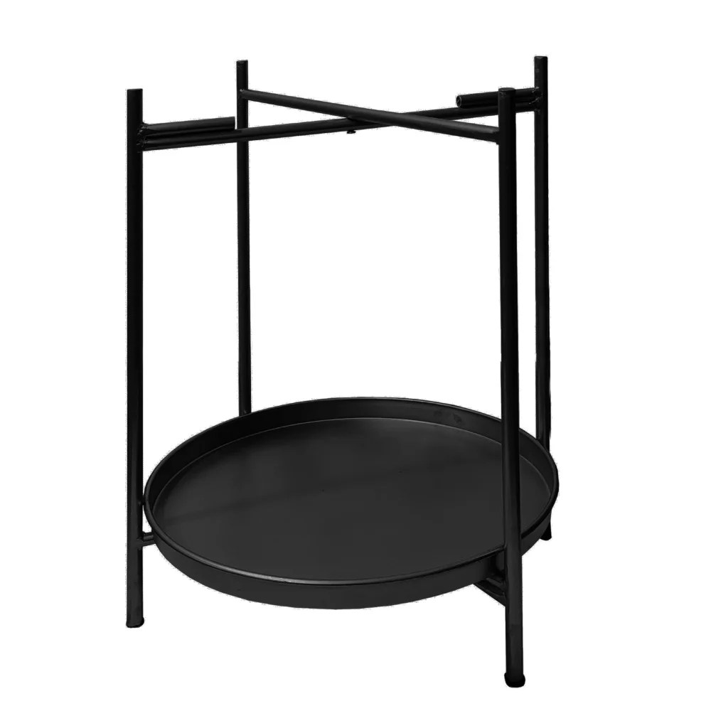 Foldable Black Iron Side Table with Tray, 15 Inch