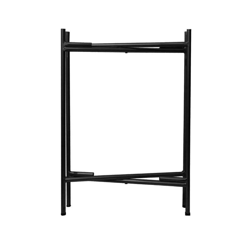 Foldable Black Iron Side Table with Tray, 15 Inch
