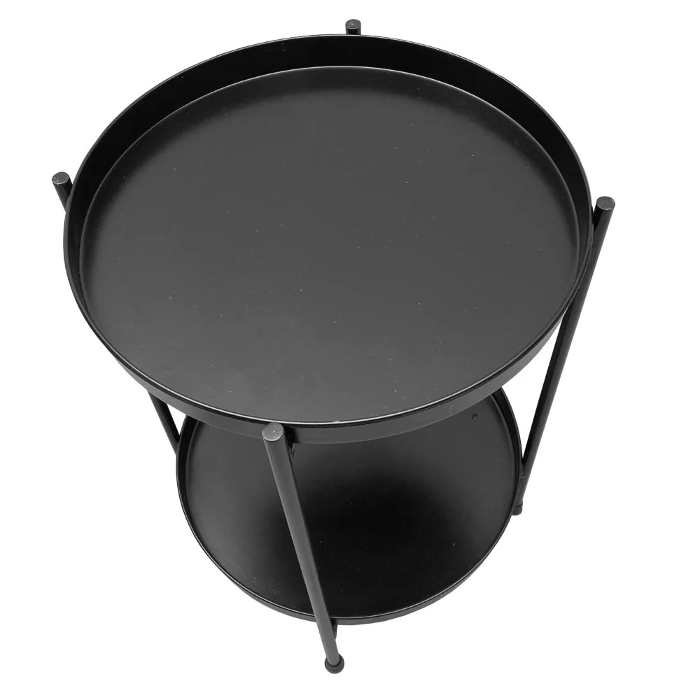 Foldable Black Iron Side Table with Tray, 15 Inch
