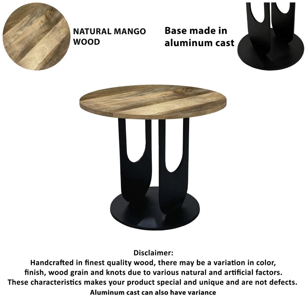 Mango Wood End Table, Round, Black Legs, 22 Inch