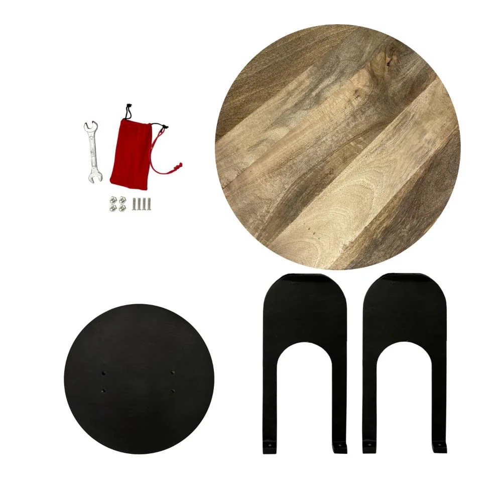 Mango Wood End Table, Round, Black Legs, 22 Inch