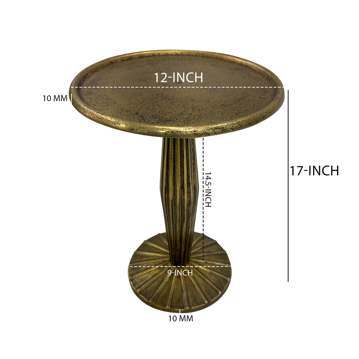 Antique Brass Side Table, Round, Fluted, Aluminum