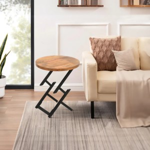 Industrial Round Metal Side Table, White Gold, 20 Inch