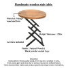 Modern Round Wood Side Table, Black Iron Legs, 23"