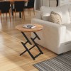Modern Round Wood Side Table, Black Iron Legs, 23"