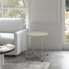 Beige Foldable Round End Table, Metal Tray Top, Iron Frame