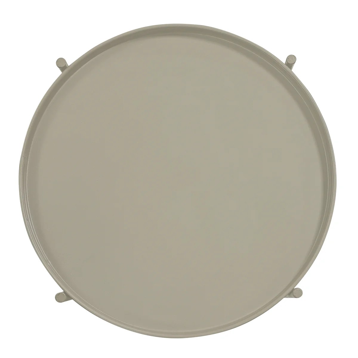 Beige Foldable Round End Table, Metal Tray Top, Iron Frame