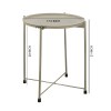 Beige Foldable Round End Table, Metal Tray Top, Iron Frame