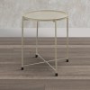 Beige Foldable Round End Table, Metal Tray Top, Iron Frame