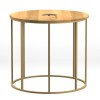 19" Round Mango Wood Side Table, Brass Frame