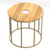 19" Round Mango Wood Side Table, Brass Frame
