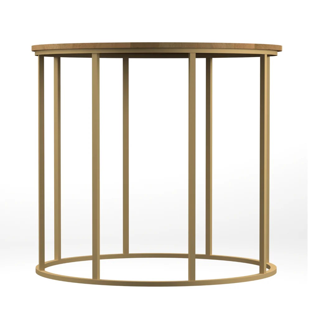 19" Round Mango Wood Side Table, Brass Frame