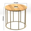 19" Round Mango Wood Side Table, Brass Frame