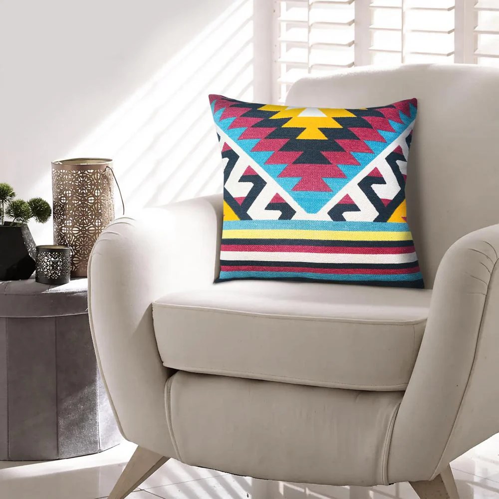 24x24 Cotton Throw Pillows, Aztec Geometric, Set of 2