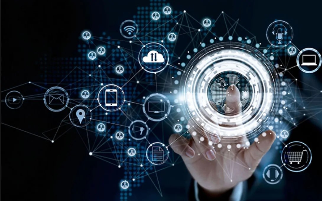 Conceptual illustration of connected digital services, devices and cloud systems