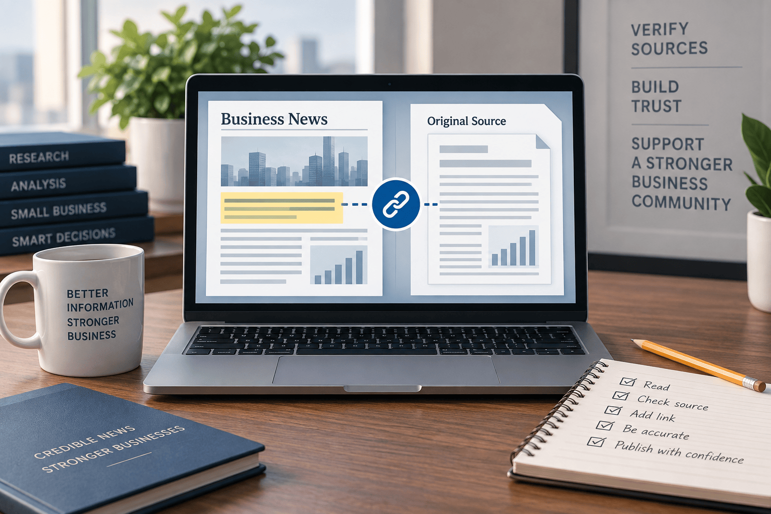AI-generated editorial illustration linking a business news excerpt to its original source document.