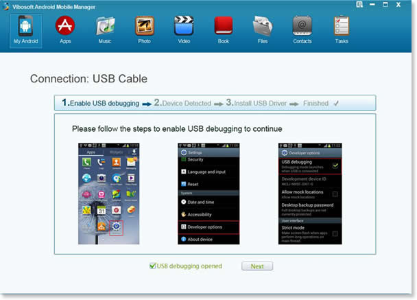 Vibosoft Android Mobile Manager - USB Debugging