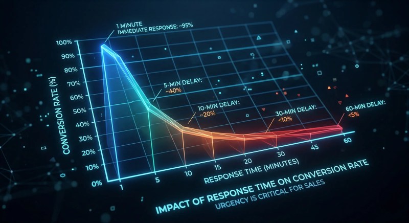 lead response time vs conversion rate graph showing sharp drop after five minutes