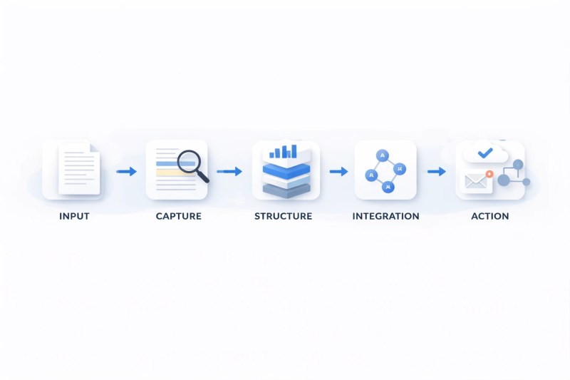 Document processing workflow showing capture structure integration and automation