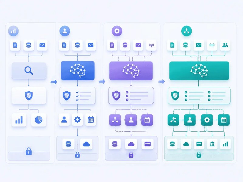 AI workflow maturity progression from assisted workflows to scaled orchestration