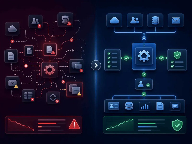 Automation failure versus structured operational workflows with validation and synchronized systems