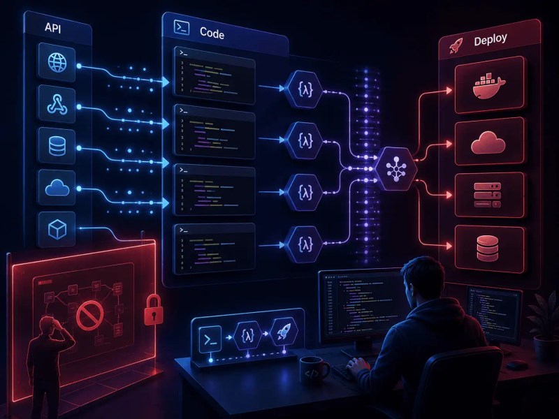 Developer-first automation architecture using code pipelines, API triggers, deployment systems, and event-driven workflow execution