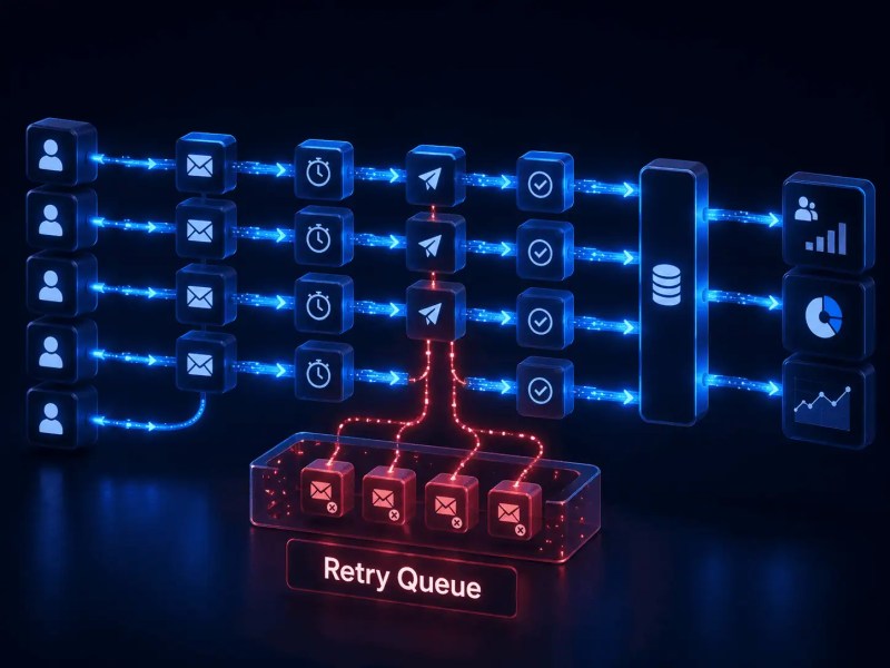 Retry queue isolation containing failed outbound email API requests while healthy workflows continue normally