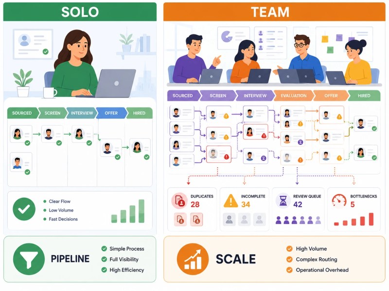 Single recruiter workflow compared with multi recruiter sourcing operation