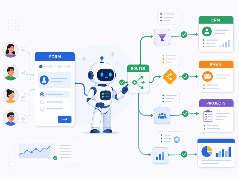 Typeform automation workflow connecting form submissions to CRM email project management and business systems