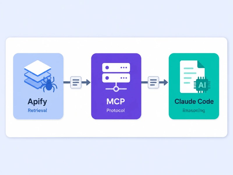 Apify MCP Claude Code workflow showing MCP connection between Claude Code and Apify Actors