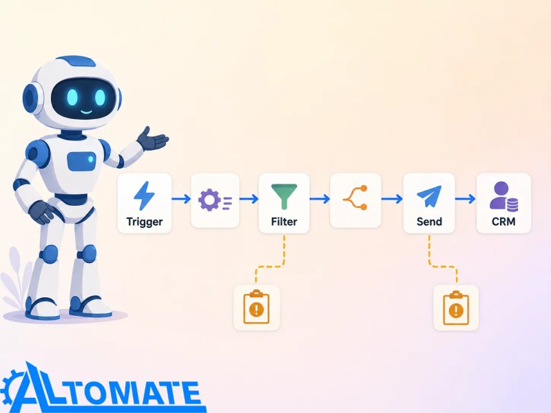 Six-step Zapier WhatsApp lead alert workflow with Formatter Filter Paths provider send CRM update and fallback routing