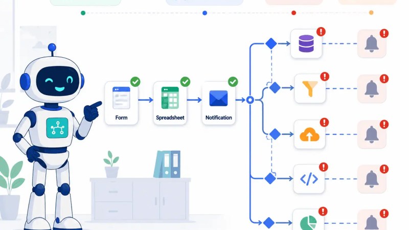 Workflow expanding from a simple three-app automation into a complex interconnected business system