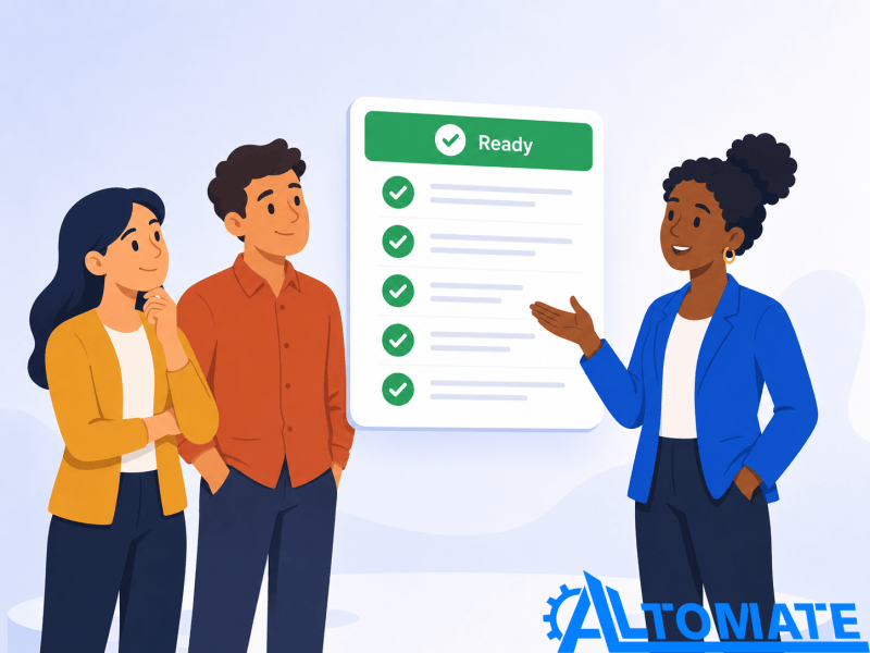 HR, IT, and manager figures viewing one shared onboarding readiness dashboard showing all dependencies resolved