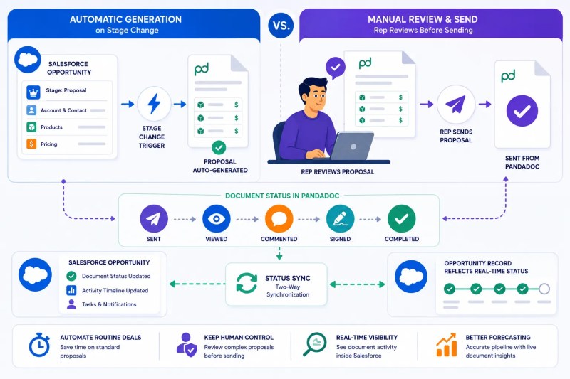 Automatic versus manual PandaDoc proposal generation with Salesforce status sync