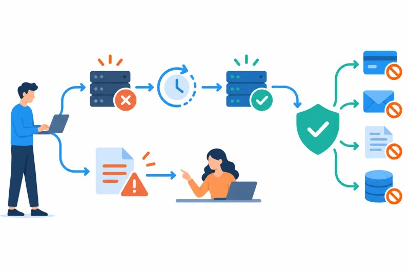 Temporary integration error entering a limited retry path while invalid business data is blocked for correction